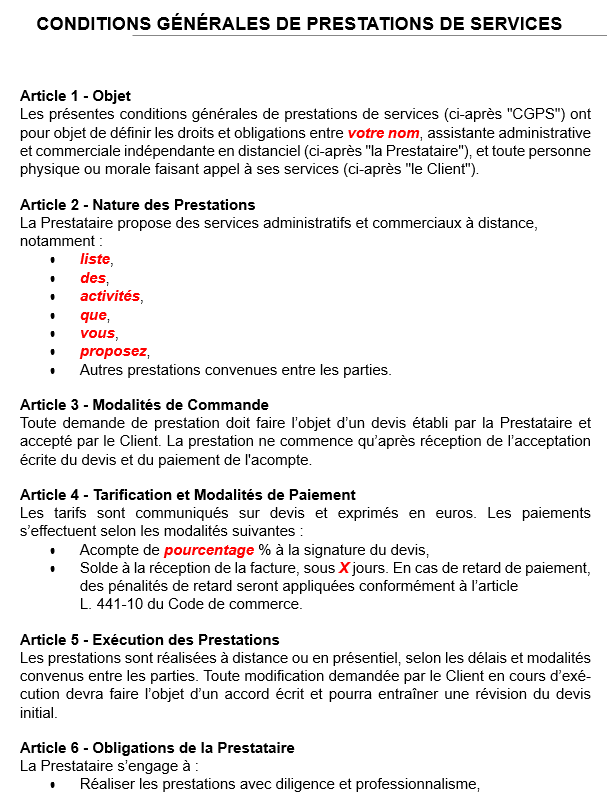 Modèle de Conditions générales de vente